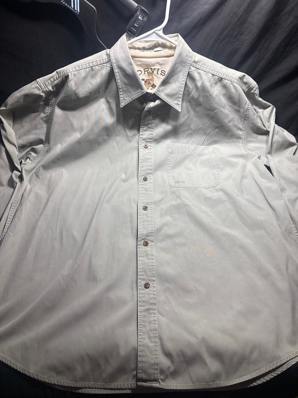 Orvis Mens XL Gray Long Sleeve Button Up Shirt Embroidered Pheasant 100% Cotton